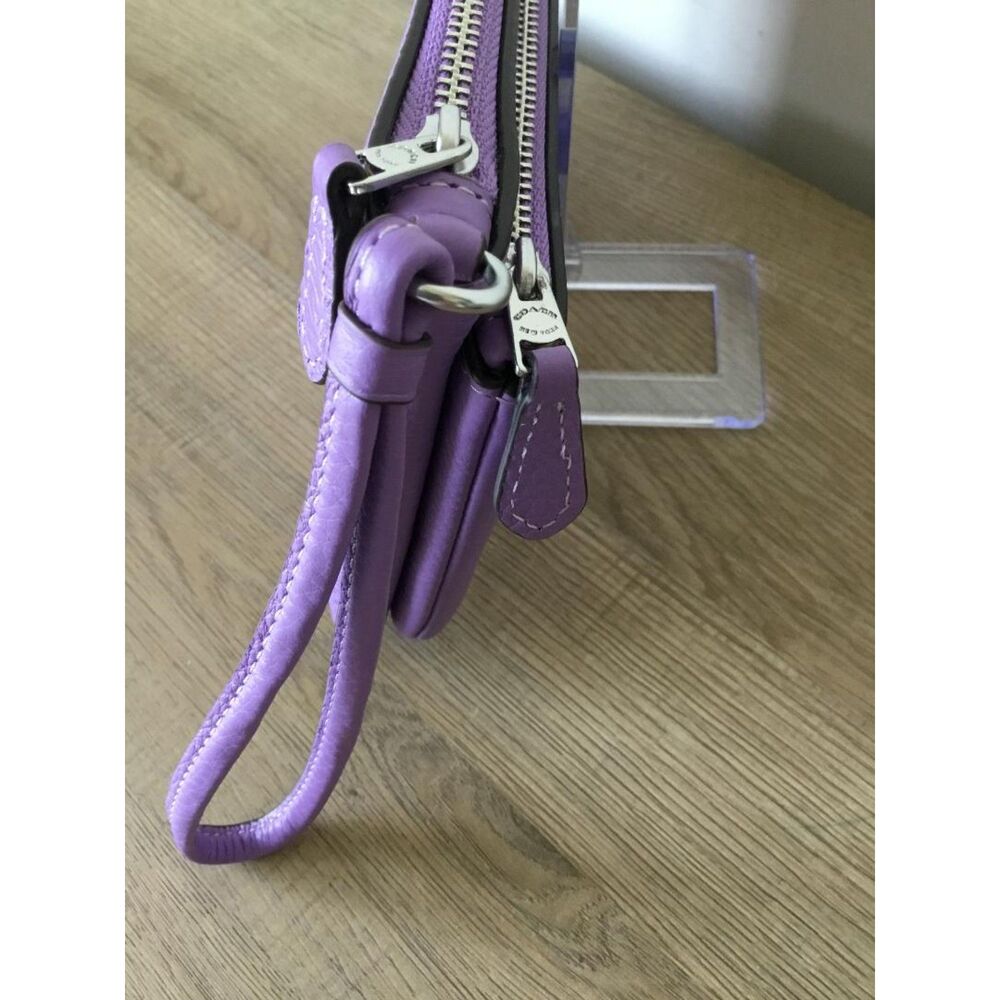 Coach Purple Double Zip Corner Pebbled Leather Wristlet Wallet NWOT - Picture 5 of 7